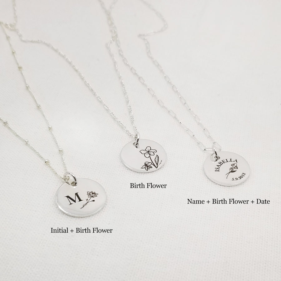 Ellie Sterling Silver Birth Flower Personalized Necklace